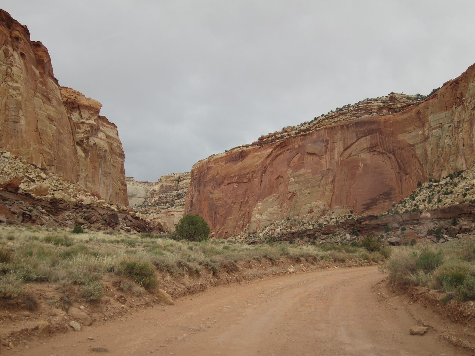 Dirt road into Capitol Reef NP on one of the view slightly cloudy mornings of the entire trip